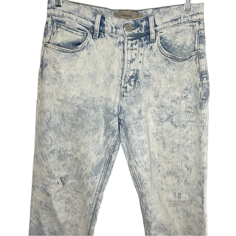 HUDSON Men’s Reese Straight Leg White Acid Wash Jean, Size 30
